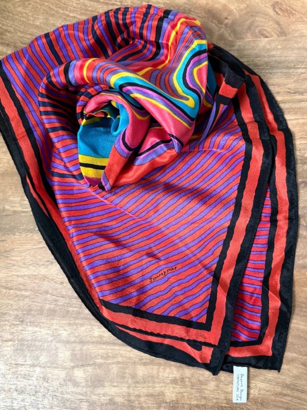 Vintage JIMMY PIKE Australia Desert Designs Silk Scarf Purple Orange Striped